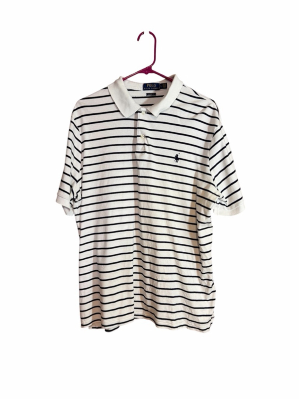Polo Ralph Lauren white and navy blue striped short sleeve polo shirt men’s L